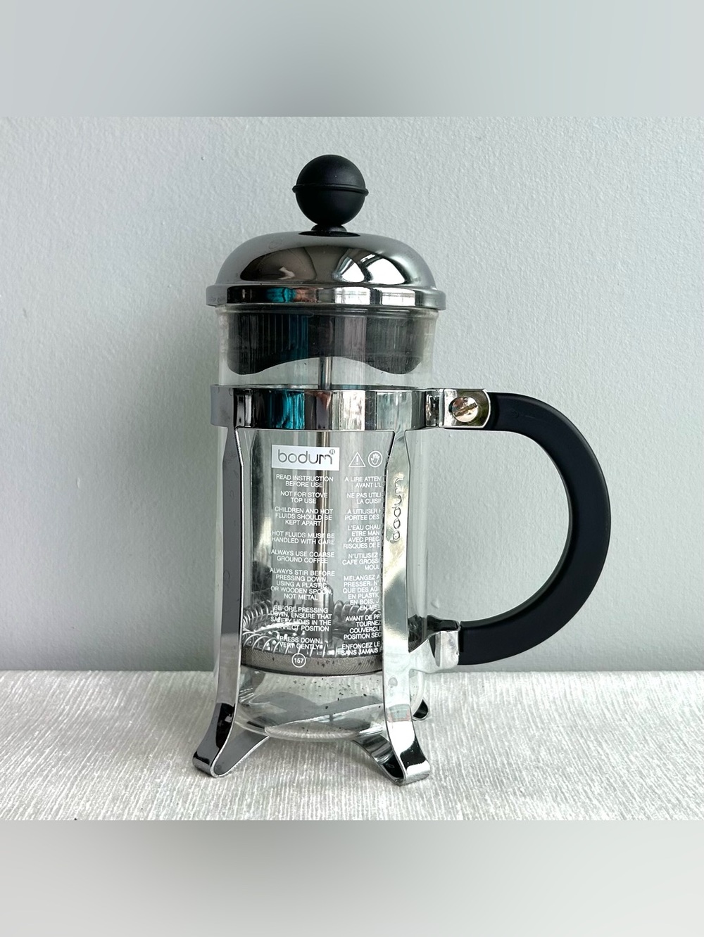 BODEM chambord stainless/glass 12oz. french press NEW